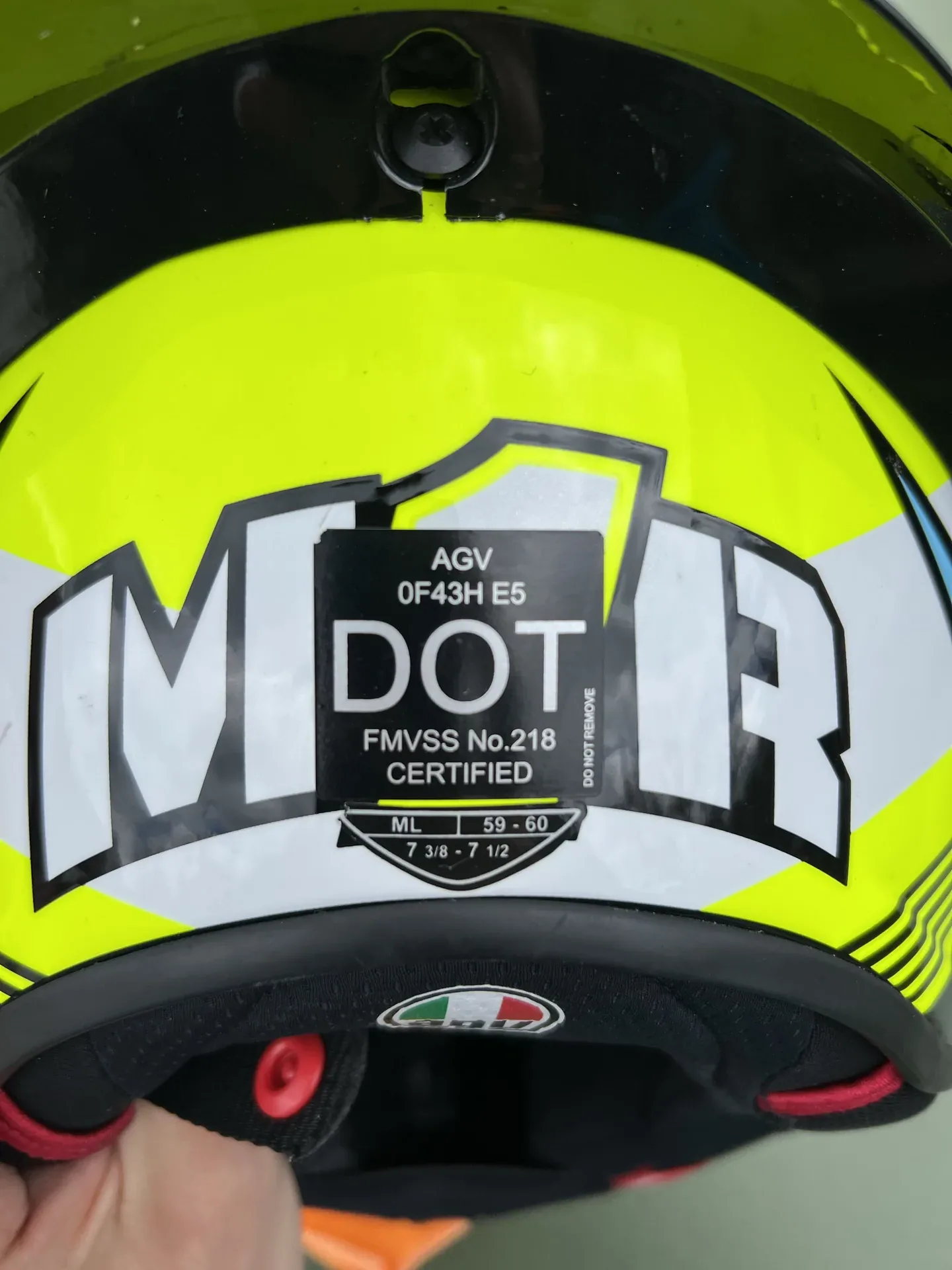 Casca AGV Pista GP RR Mir vedere spate eticheta DOT